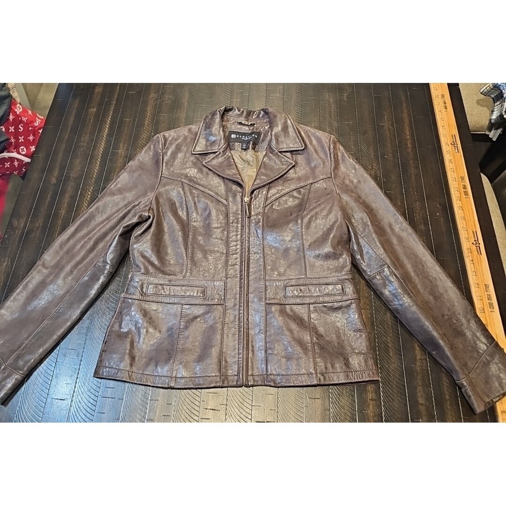 Reaction Kenneth Cole Leather Coat Large brown Full Zip